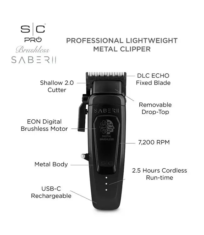 STYLECRAFT Pro Brushless SABER II Black Clipper