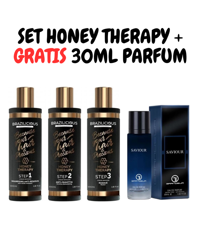 BRAZILICIOUS Honey Therapy Keratine 3 x 100ml + GRATIS 30ml Grandeur Saviour Intense Parfum