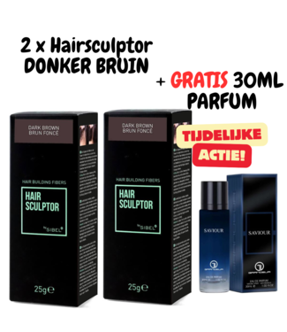 HAIR SCULPTOR 2 X DARK BRUIN HAIR BUILDING FIBERS 25GR + 30ML FREE PARFUM
