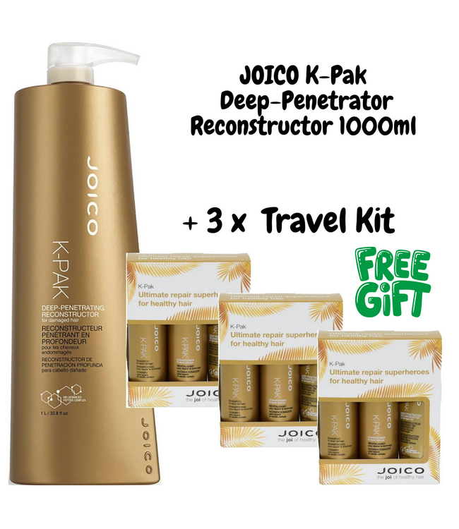 JOICO K-Pak Deep-Penetrator Reconstructor 1000ml + 3 x Travel Kit
