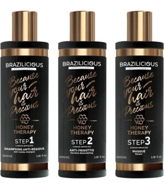 BRAZILICIOUS Honey Therapy Keratine 3 x 100ml + GRATIS 2 x 300ml Shampoo & Conditioner