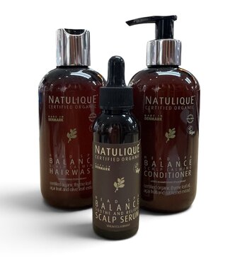 NATULIQUE TRIPPLE SET Balance Scalp Calming Hairwash + Condtioner + Serum 250ml + 250ml + 50ml