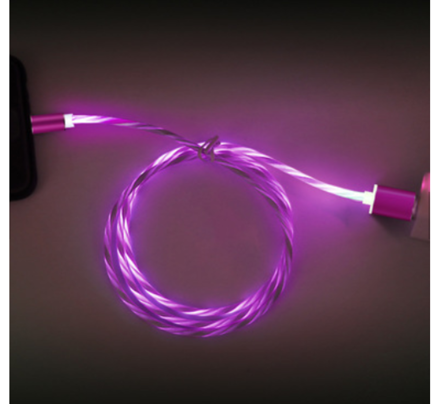 Lichtgevende oplaadkabel 1M + 3 magn. adapters, Roze