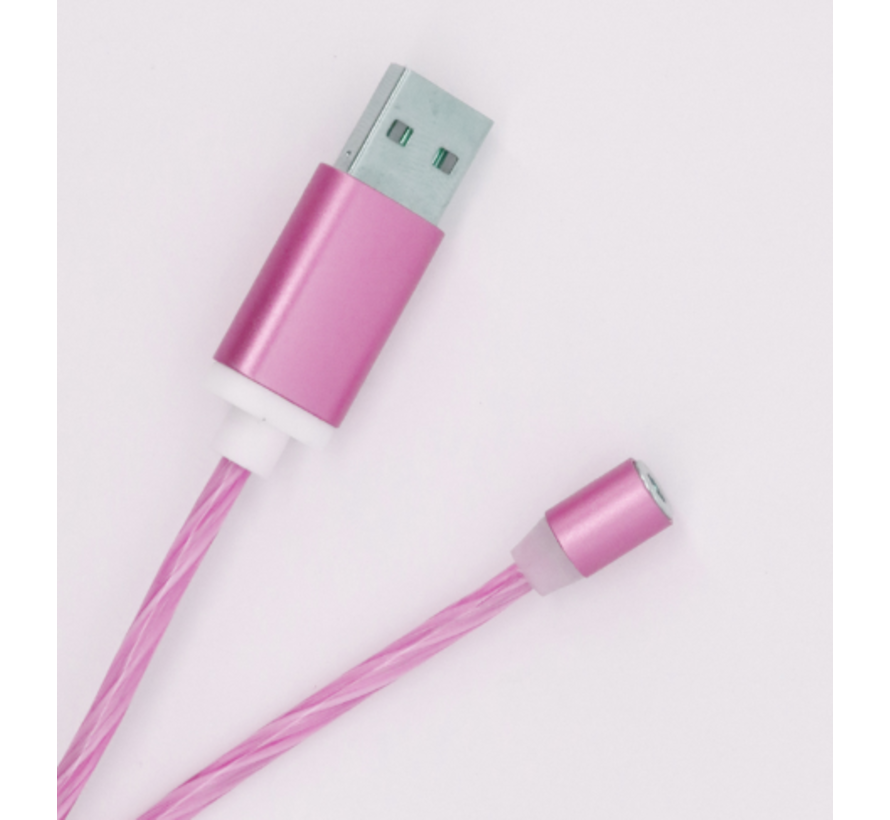 Lichtgevende oplaadkabel 1M + 3 magn. adapters, Roze