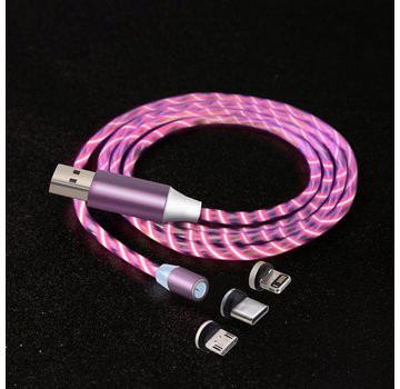 Generica Lichtgevende oplaadkabel 1M + 3 magn. adapters, Roze