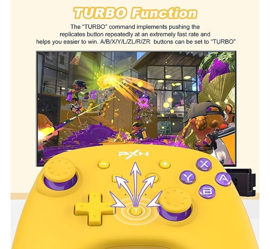 PXN 9607X - Controller Switch Nintendo - Draadloos - PC en iOS16 - Draadloze Controller - Geel
