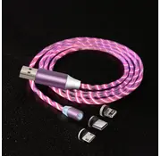 Generica Lichtgevende oplaadkabel 1M + 3 magn. adapters, Roze