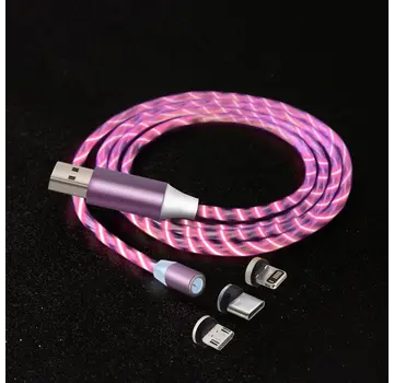 Generica Lichtgevende oplaadkabel 1M + 3 magn. adapters, Roze