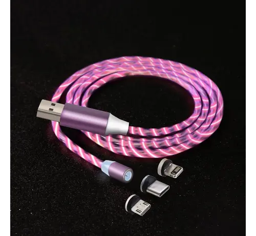 Generica Lichtgevende oplaadkabel 1M + 3 magn. adapters, Roze