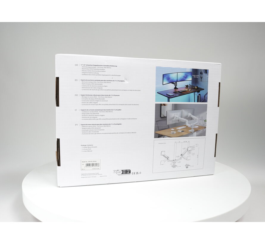 650183 Gasgeveerde dubbele monitorarm voor 2 schermen tot 35", wit