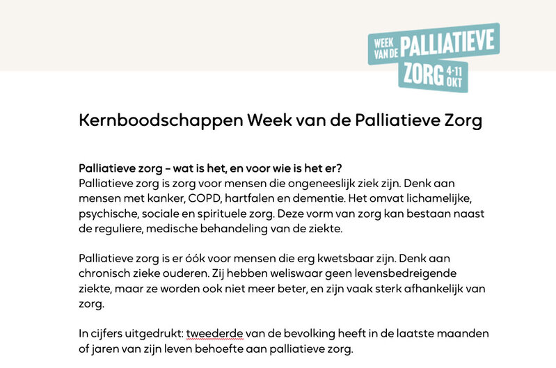 Kernboodschappen Week van de Palliatieve Zorg