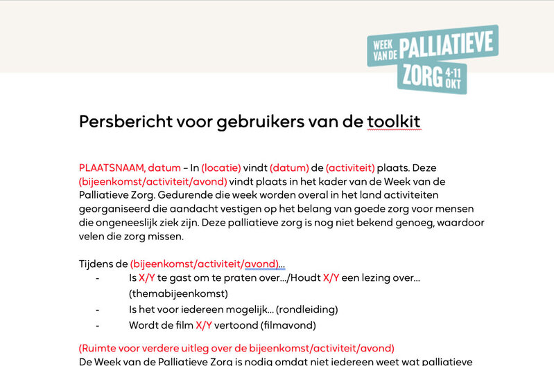 Persbericht Week van de Palliatieve Zorg