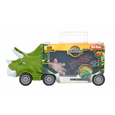 Dino truck pull back + auto ( voorraad 6 stuks OP = OP)