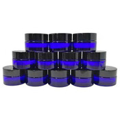 Glazen potje blauw glas met inlegplaatje 15 ml ( zelf te vullen)