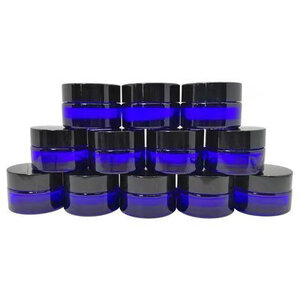 Glazen potje blauw glas met inlegplaatje 15 ml ( zelf te vullen)