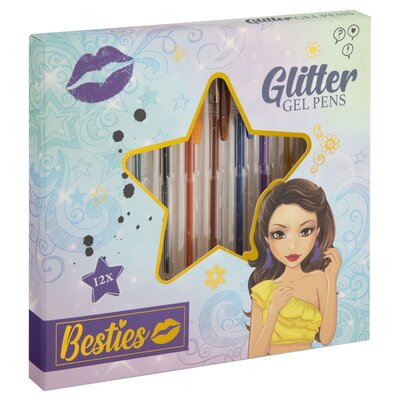 Besties Glitter gelpennen set á 12 stiften ( voorraad 14 sets OP= OP)