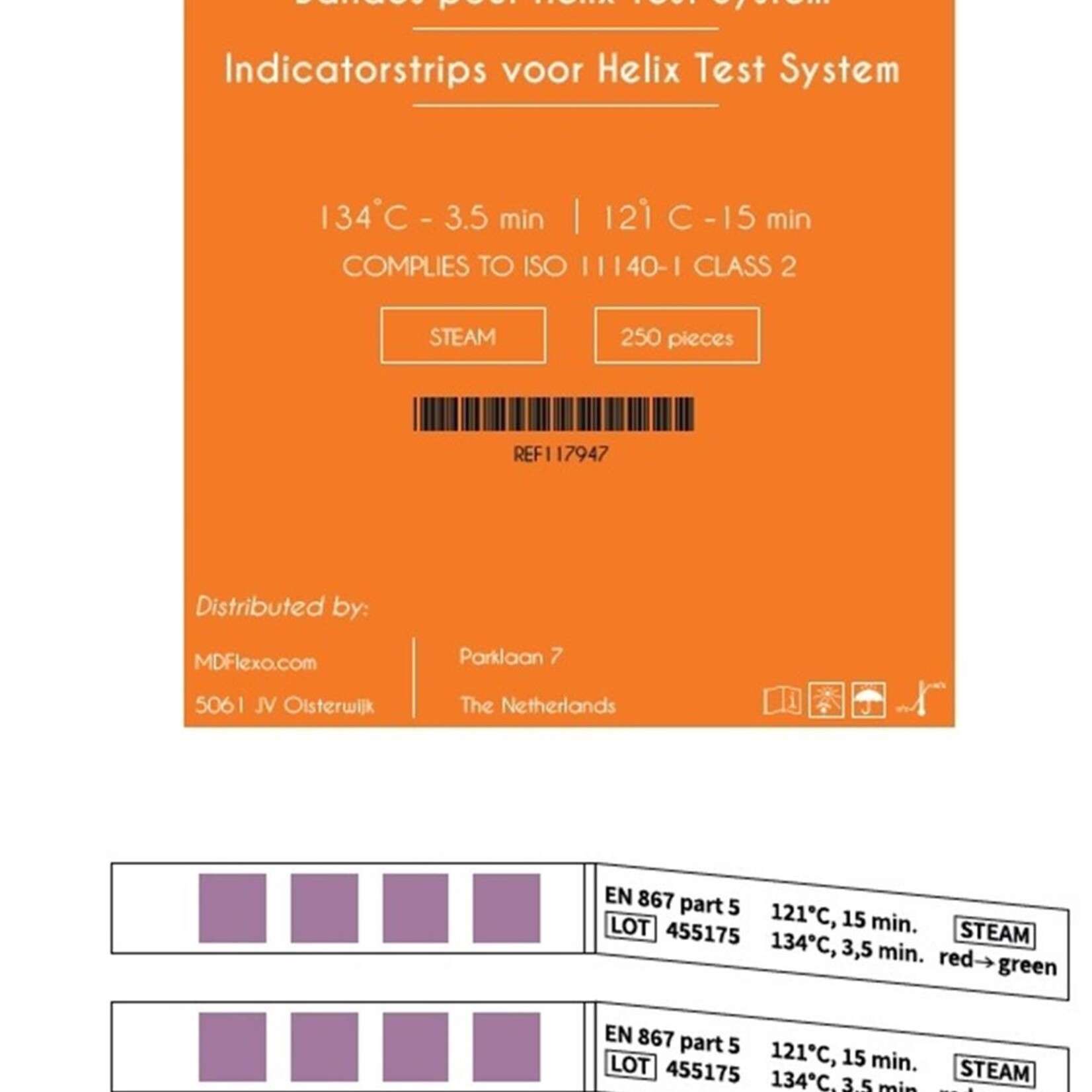 MD Flexo Orange Line Helix Test Indikatorstreifen - 250 Stück