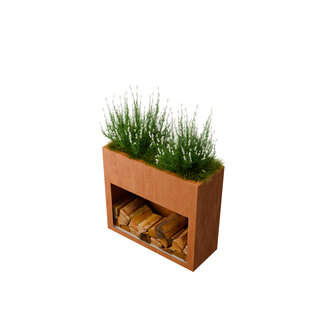 Geroba Houtopslag cortenstaal 100x38,5x90 cm - Met plantenbak