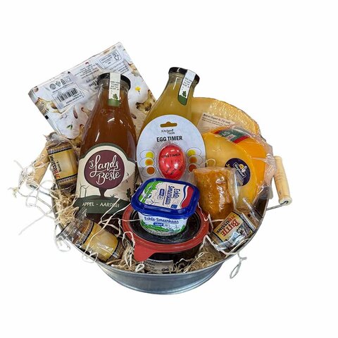 Kaas & Borrelz Luxe Paasbrunch Zinken Bak – Cadeaupakket met eggtimer, kaas & meer