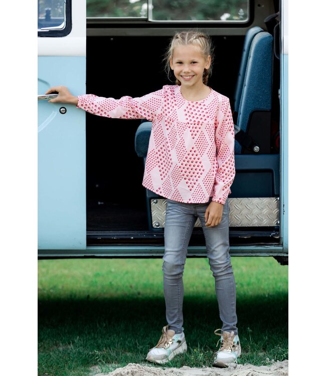 Quapi Meisjes blouse - Mare - AOP roze koraal stippen