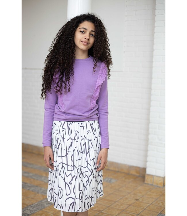 LEVV Meisjes rok - Tina - AOP Wit grijs gestreept