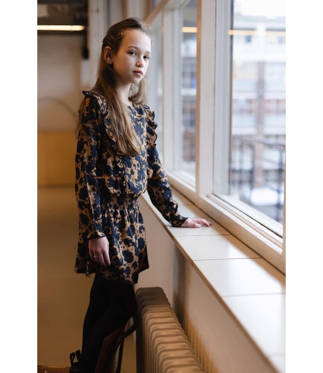 LEVV Meisjes jurk - Aafje - AOP bruin tie dye