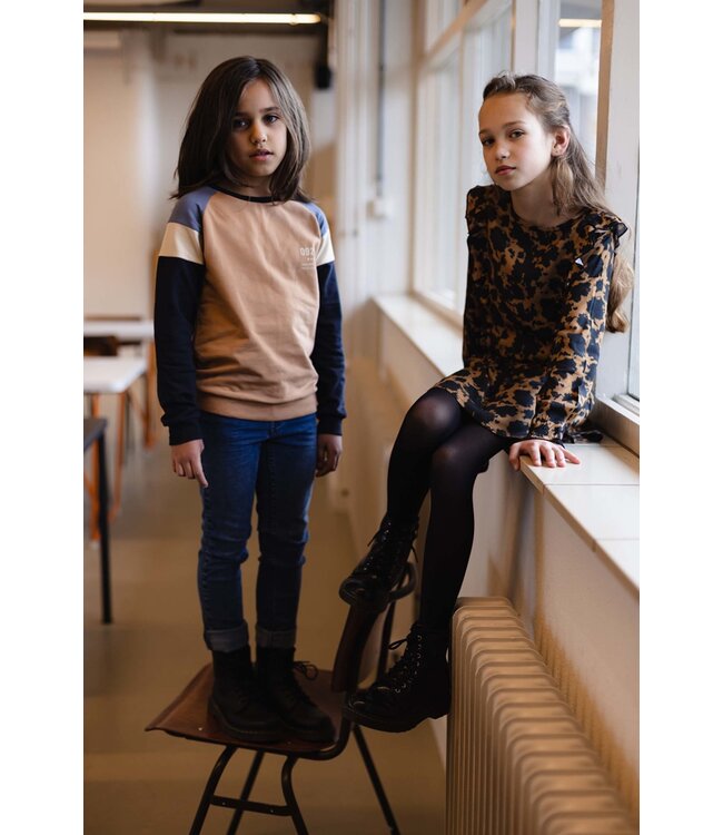 LEVV Meisjes jurk - Aafje - AOP bruin tie dye