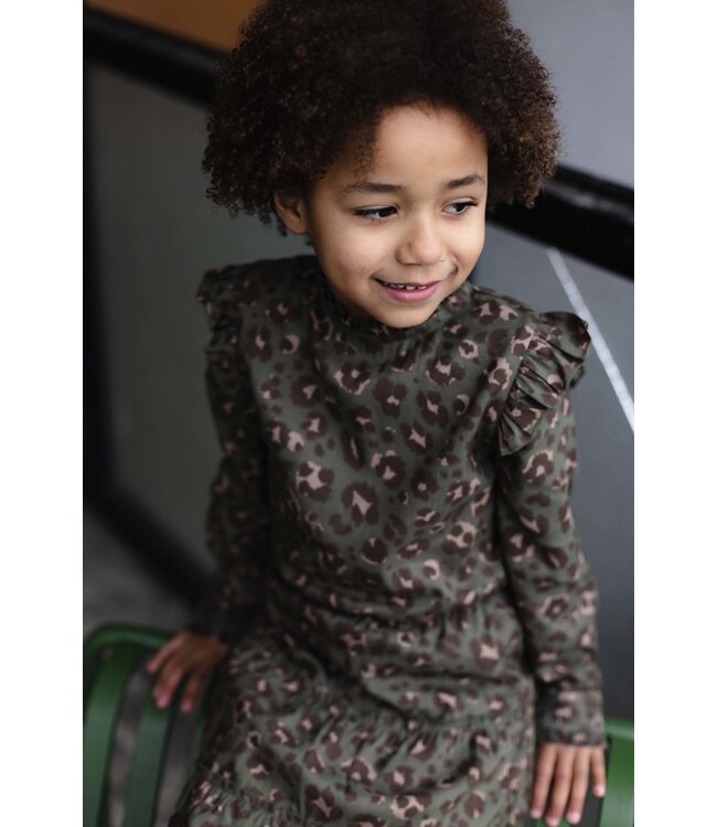 LEVV Meisjes jurk - Aida - AOP groen luipaard