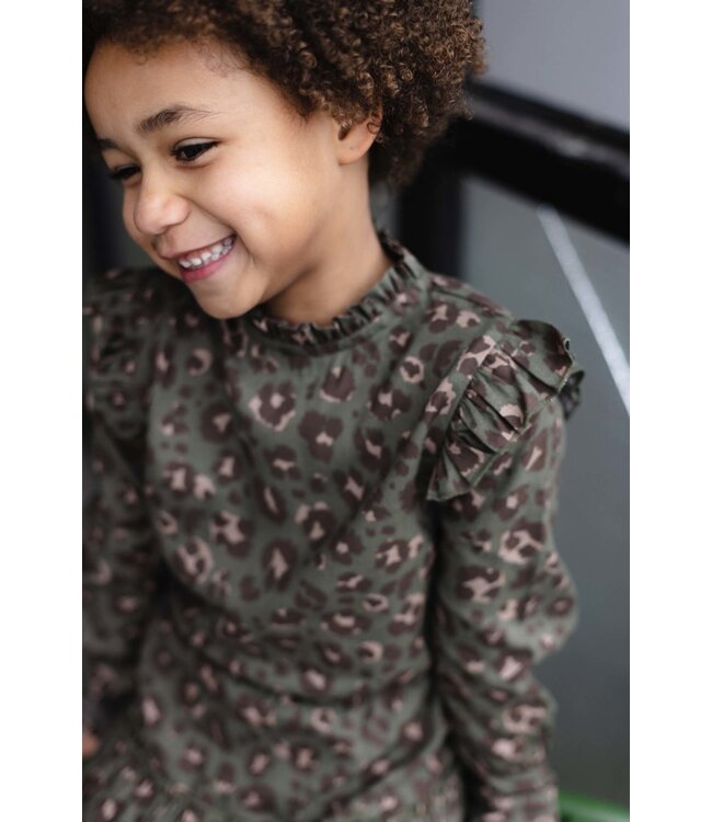 LEVV Meisjes jurk - Aida - AOP groen luipaard