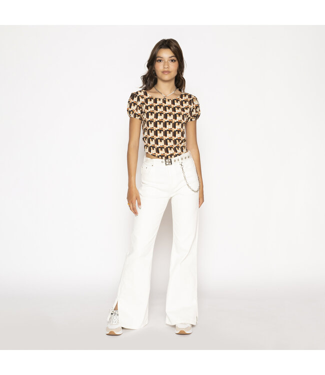 Frankie & Liberty Meisjes top - Hnte - Print chocolade bruin/zacht zand