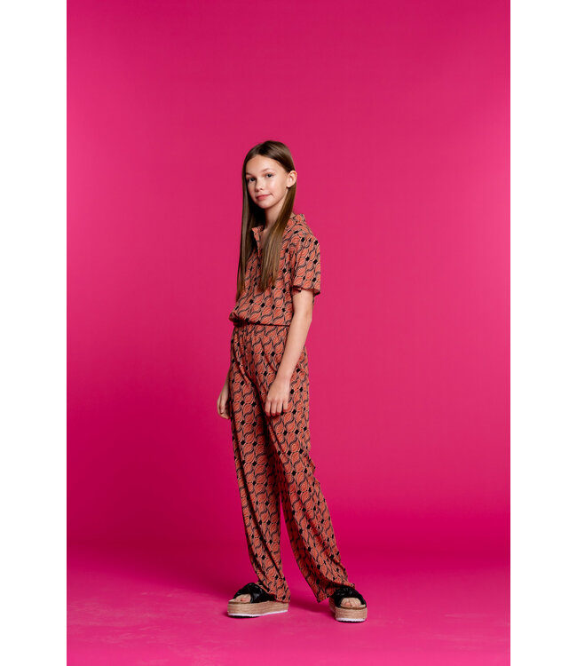 Geisha Meisjes blouse AOP - licht terra/zwart