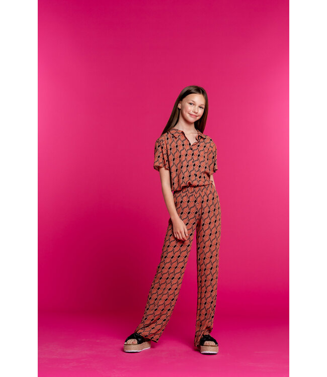 Geisha Meisjes blouse AOP - licht terra/zwart