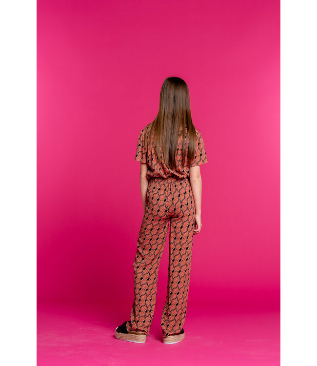 Geisha Meisjes blouse AOP - licht terra/zwart