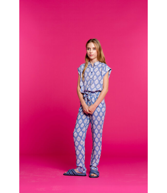 Geisha Meisjes blouse print - blauw/off wit