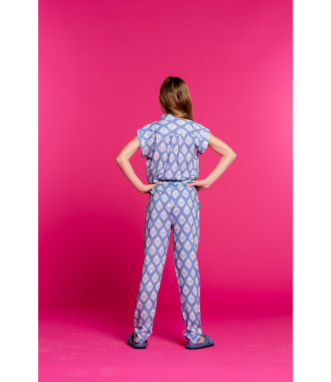 Geisha Meisjes blouse print - blauw/off wit