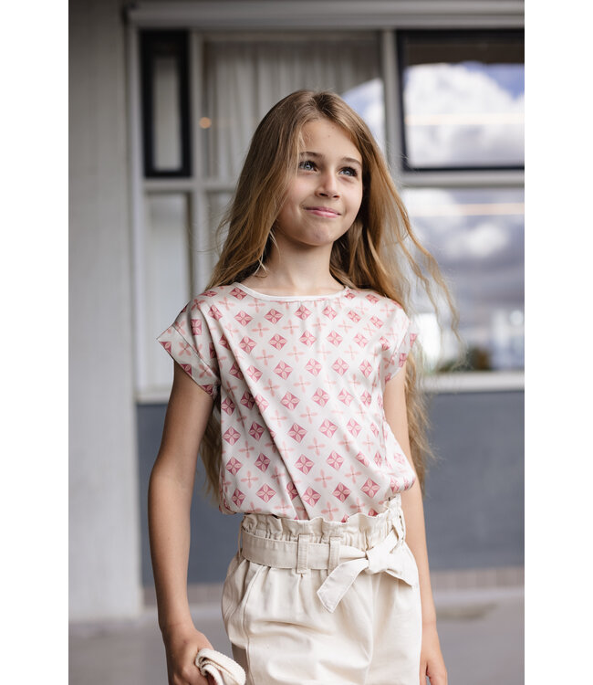 LEVV Meisjes t-shirt - Defne - AOP Creme geomatric