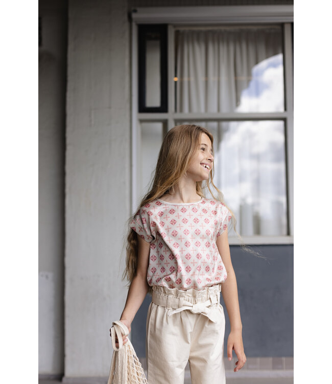 LEVV Meisjes t-shirt - Defne - AOP Creme geomatric