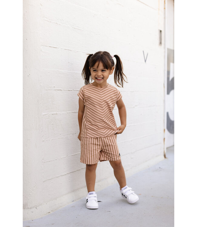 LEVV Little Meisjes blouse - Eleke - Taupe streep