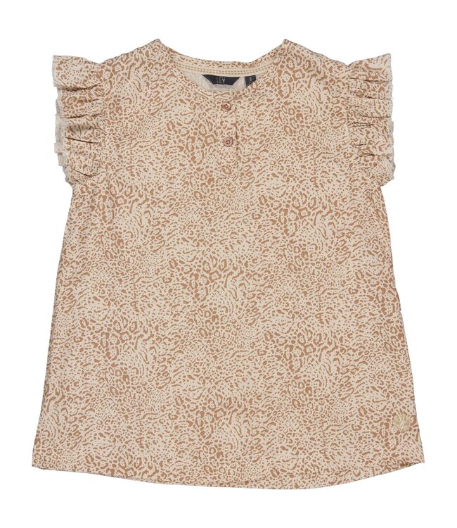 LEVV Meisjes t-shirt - Djuna - AOP Creme luipaard