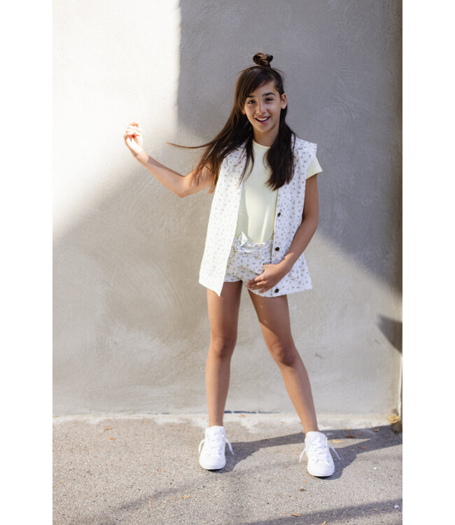 LEVV Meisjes gilet - Dora - AOP Off wit bloemen