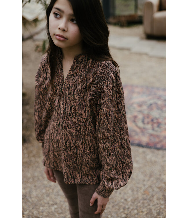 LEVV Meisjes blouse - Filou - AOP vlokken bruin