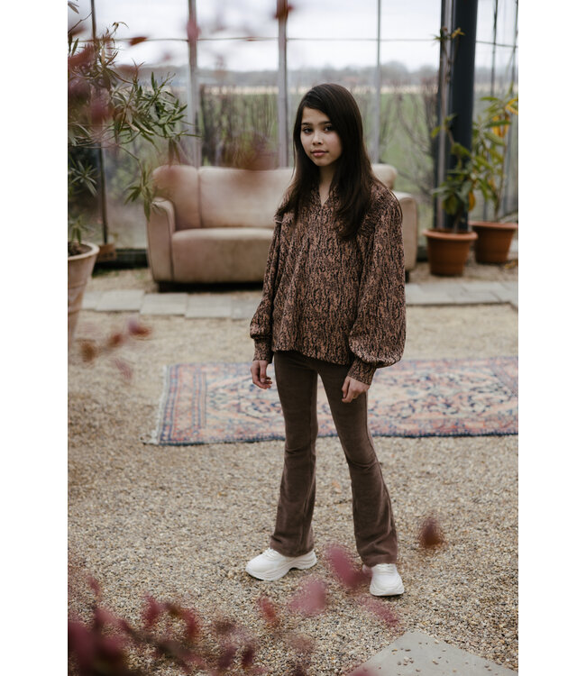 LEVV Meisjes blouse - Filou - AOP vlokken bruin