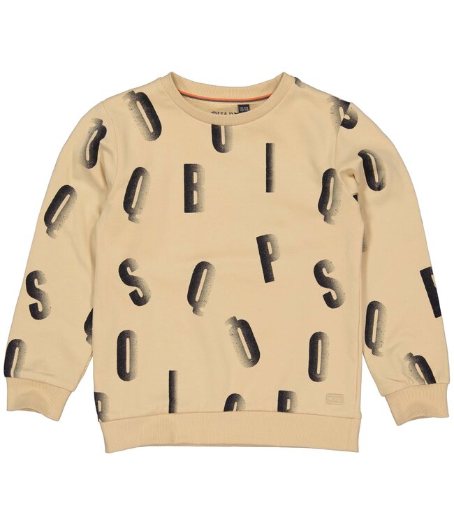 Quapi Jongens sweater - Adam - AOP letter licht zand