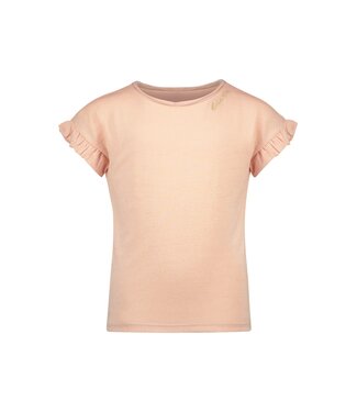 Like Flo Meisjes t-shirt metallic jersey met ruffel - Sorbet