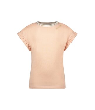 Like Flo Meisjes t-shirt rib metallic jersey met ruffel - Sorbet