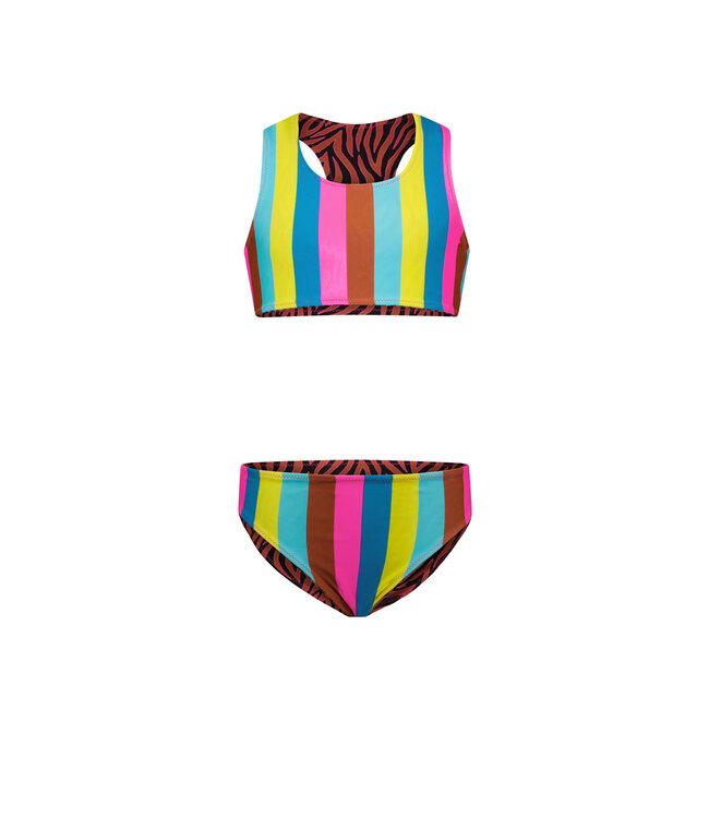 Just Beach Meisjes reversibel bikini sportief - Caramel zebra