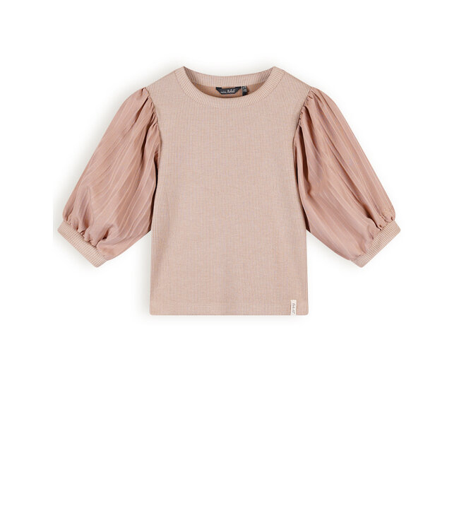 NoBell Meisjes top rib met puffy mouw - Kylia Melange - Zand blush