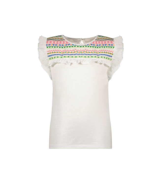 Like Flo Meisjes t-shirt fancy mesh - Groen embroidery