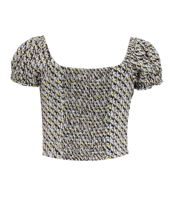 Frankie & Liberty Meisjes blouse - May - Krijt wit / Dusty zand/ Zwart / Honing geel print