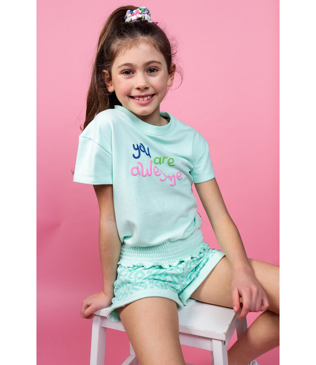 MAYCE Meisjes sweat short - Mint groen AOP